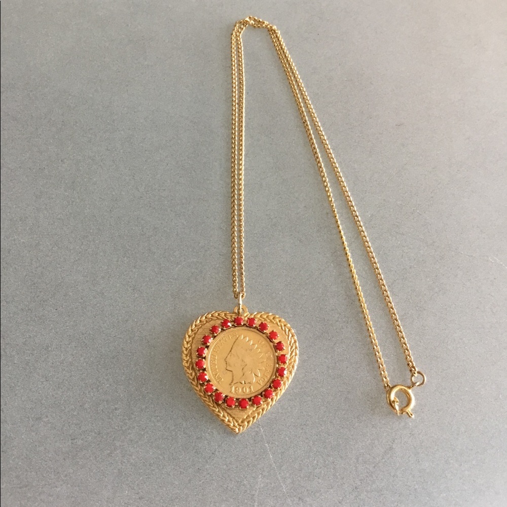 1901 Penny Heart shaped pendant Necklace GP